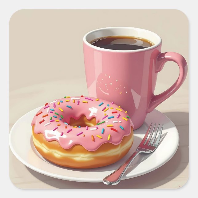 Sticker Carré Donut glacé rose et café  (Devant)