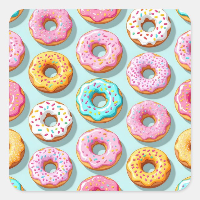 Sticker Carré Donuts à la crème délicieux bleus (Devant)