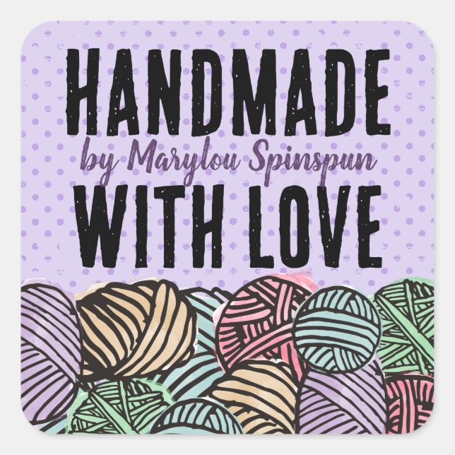 Sticker Carré Doodle aquarelle fil tricot crochet homespun (Devant)