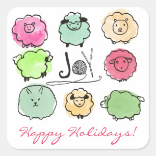 Sticker Carré Doodle brebis angora tricot crochet Noël