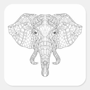 Sticker Carré Doodle de tête d'éléphant 2