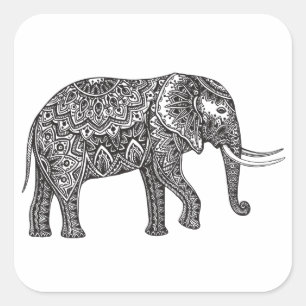 Sticker Carré Doodle d'éléphant d'Imaginaire stylisé