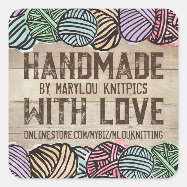 Sticker Carré Doodle fil personnalisé tricot crochet artisanat (Devant)