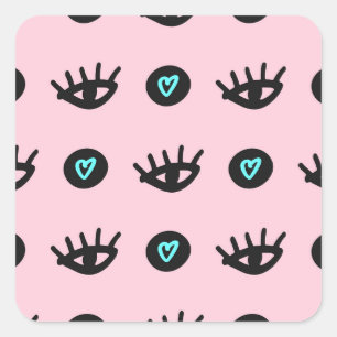Sticker Carré Doodle Fille : Coeurs Des Yeux Sans Couleur.