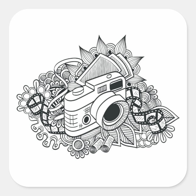 Sticker Carré Doodle Hipster Camera (Devant)