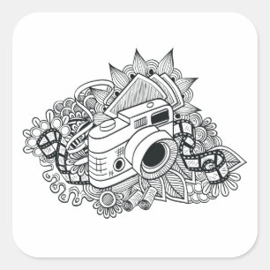 Sticker Carré Doodle Hipster Camera