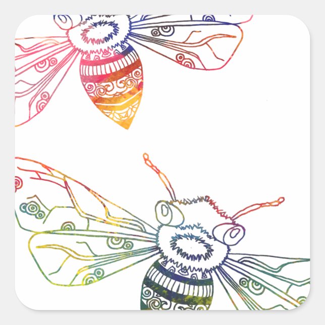 Sticker Carré Doodles d'abeilles multicolores (Devant)