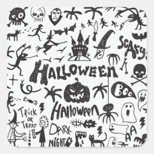 Sticker Carré Doodles de monstre d'Halloween amusant