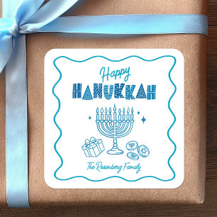 Sticker Carré Doodles de typographie amusante turquoise pour Han