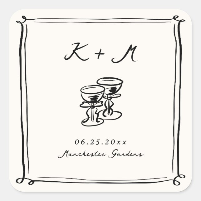 Sticker Carré Doodles Mariages dessinés à la main (Devant)