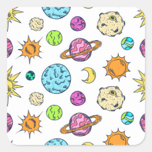 Sticker Carré Doodles spatiaux Arrière - plan cosmique