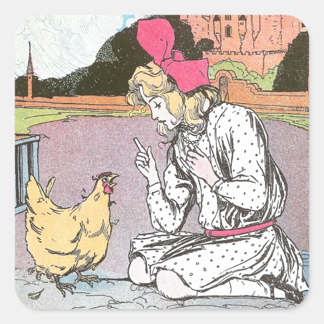 Sticker Carré Dorothy libère la poule jaune (Devant)