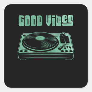 Sticker Carré Dossier DJ Vinyl Tourne-disque