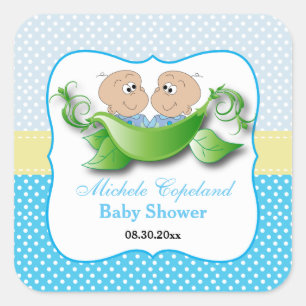 Sticker Carré Double Bébé Douche Garçon - Deux Pois Dans Une Poi