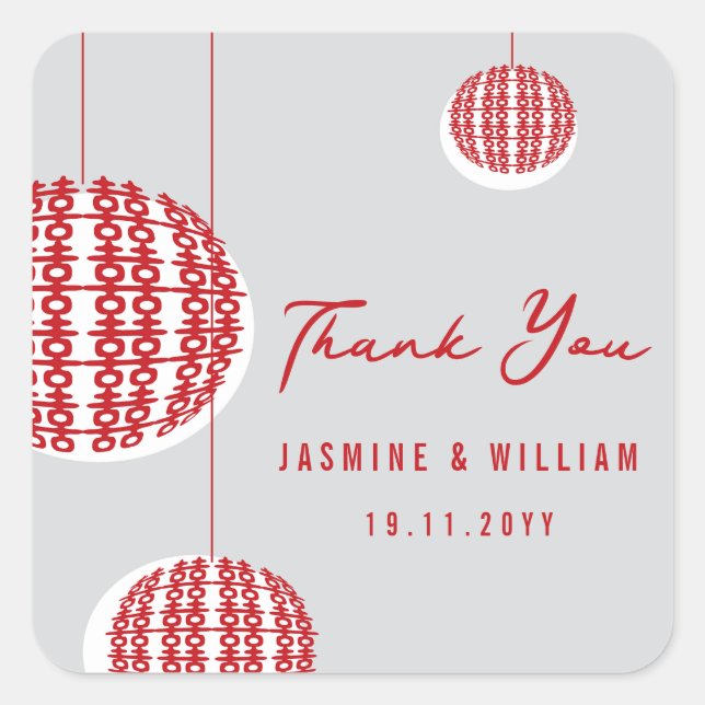 Sticker Carré Double Bonheur Red Lanterns Chic Mariage chinois (Devant)