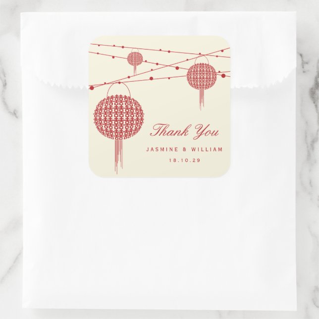 Sticker Carré Double Bonheur Red Lanterns Chic Mariage chinois (Sac)