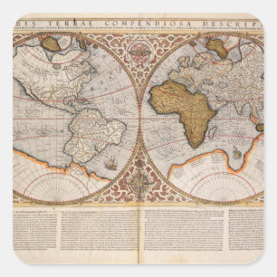 Sticker Carré Double carte du monde d'hémisphère, 1587