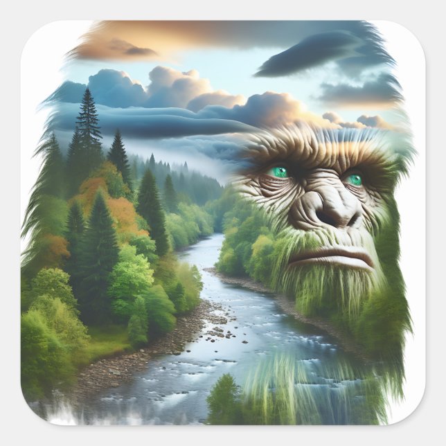 Sticker Carré Double exposition Bigfoot dans la nature (Devant)