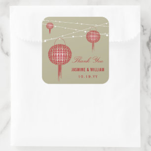 Sticker Carré Double Happiness Lanternes Mariage chinois Faveur