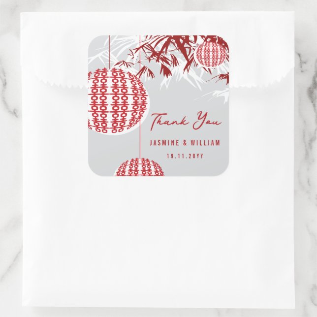 Sticker Carré Double lanternes et Mariage chinois en bambou (Sac)