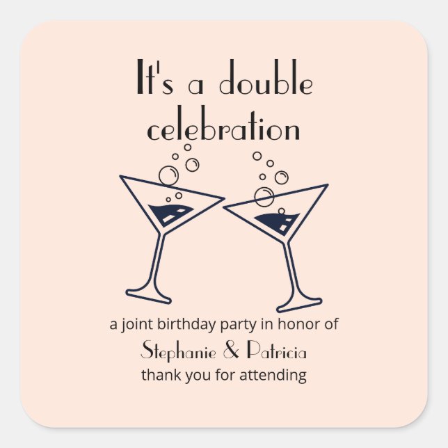 Sticker Carré Double rose moderne fête l'anniversaire conjoint (Devant)