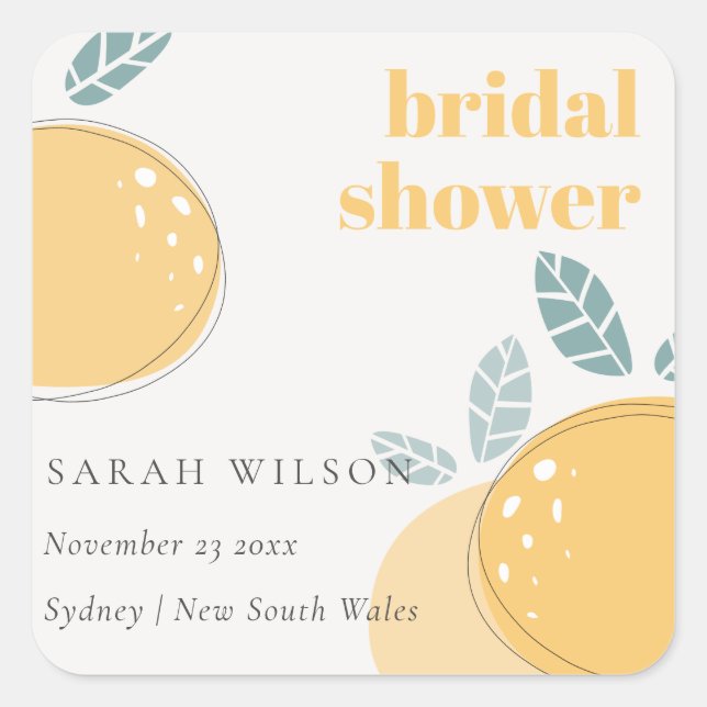 Sticker Carré Douce Abstract Lemon Fruité Élégant Enterrement de (Devant)