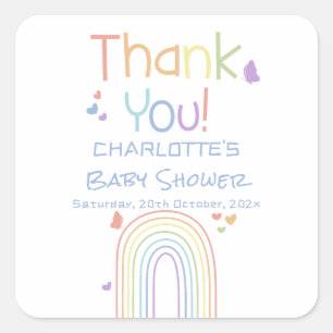 Sticker Carré Douce Arc-en-ciel Coloré avec Cœurs Baby Shower