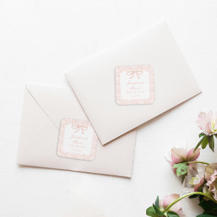 Sticker Carré Douce baby shower bohème ruban bow rose pour petit
