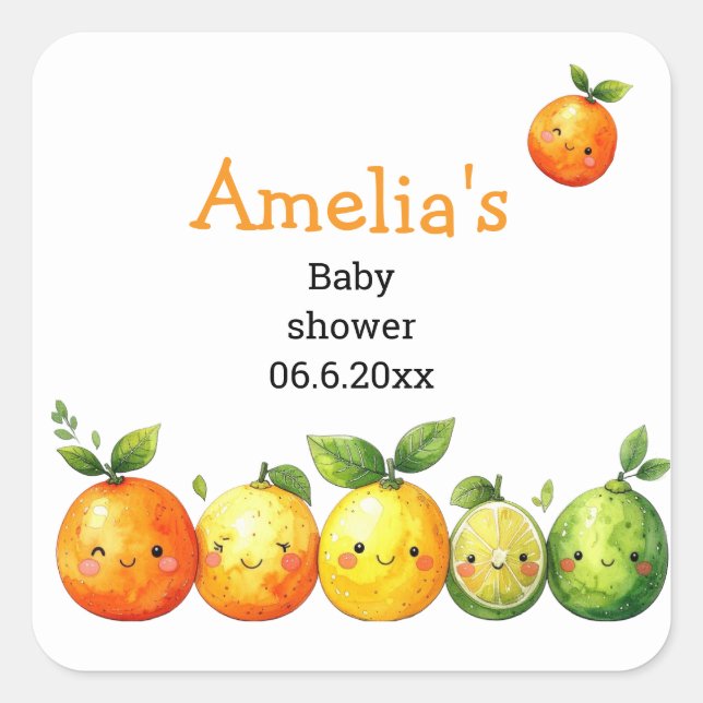 Sticker Carré Douce Baby Shower Citron Mignon  (Devant)
