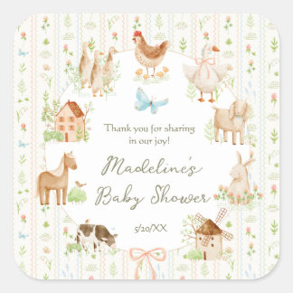 Sticker Carré Douce Baby Shower de Ferme Grandmillénaire Peinte 