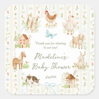 Sticker Carré Douce Baby Shower de Ferme Grandmillénaire Peinte 