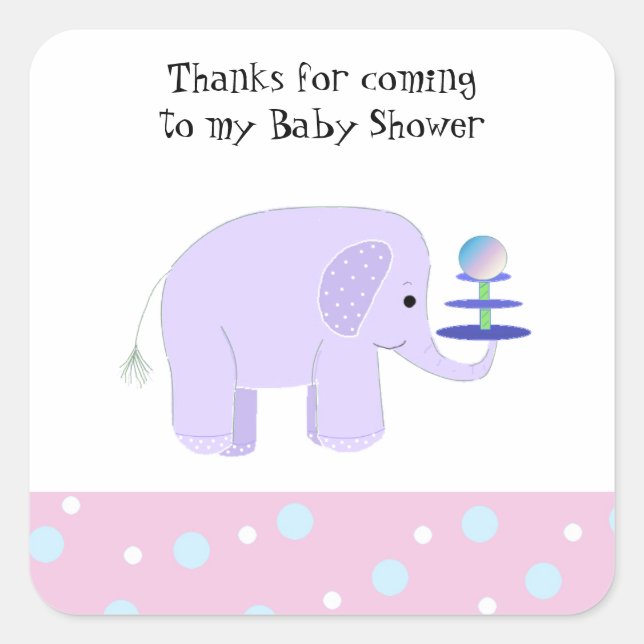 Sticker Carré Douce Baby Shower Éléphant Mignon (Devant)