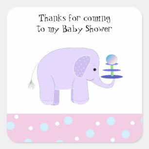 Sticker Carré Douce Baby Shower Éléphant Mignon
