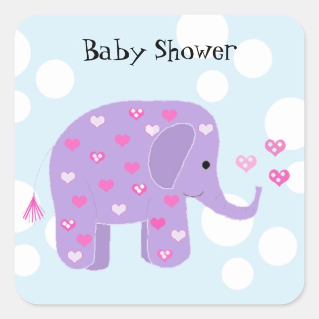 Sticker Carré Douce Baby Shower Éléphant Mignon (Devant)