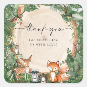 Sticker Carré Douce Baby Shower en Forêt