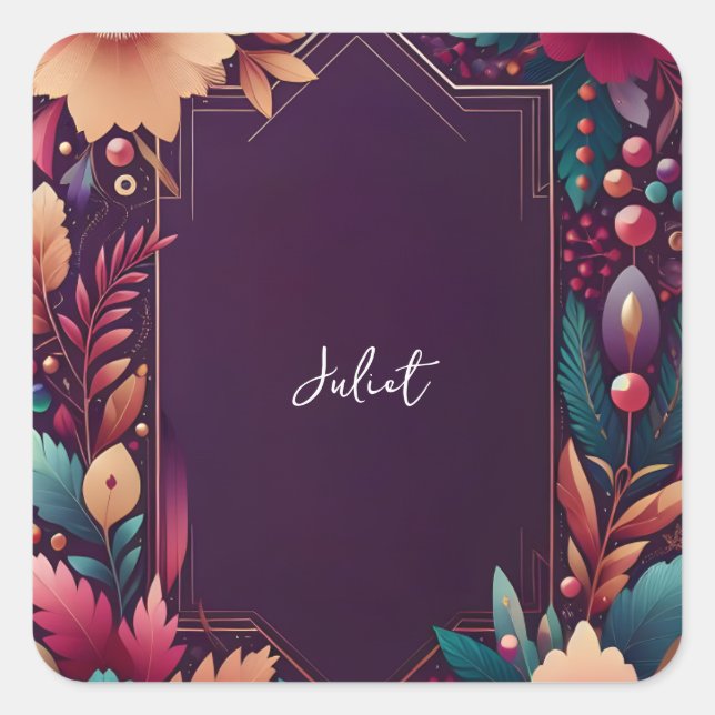 Sticker Carré Douce Baby Shower Teinte de Joaillerie Teal Automn (Devant)