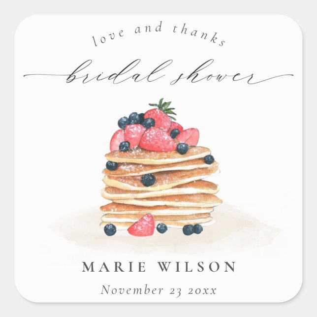 Sticker Carré Douce Crêpe aux Fruits Aquarelle Rustique Mariage (Devant)