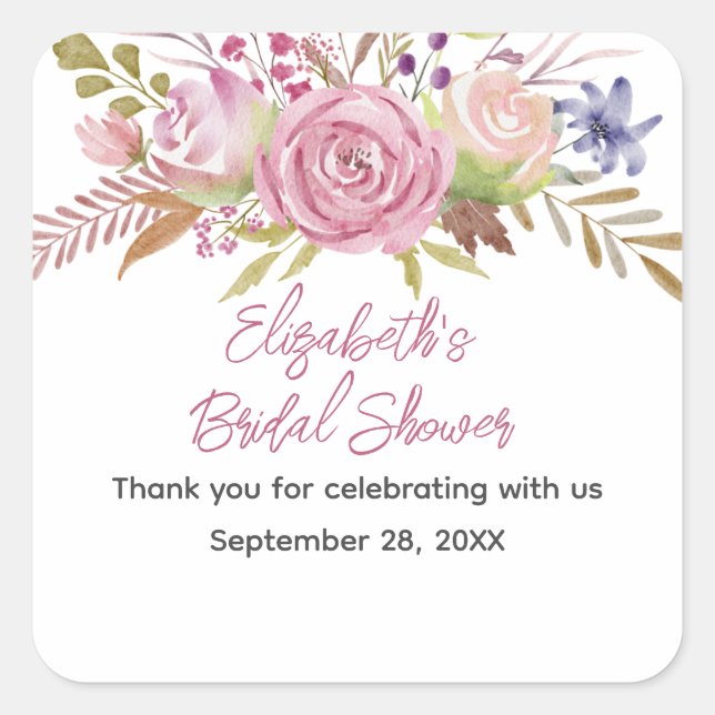 Sticker Carré Douce Démonstration de Fleurs de Mariée en Aquarel (Devant)