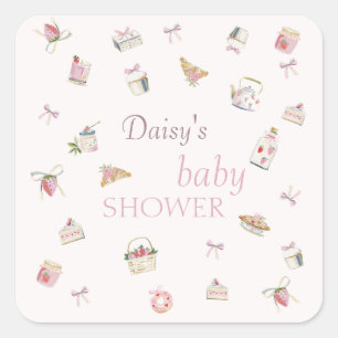 Sticker Carré Douce Désert de Fraises Fête de Naissance Aquarell