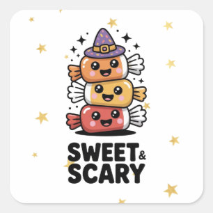 Sticker Carré Douce et effrayante petite friandise d'Halloween e