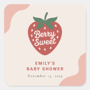 Sticker Carré Douce Fête de Bébé aux Fruits Rouges Mignonne