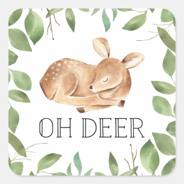 Sticker Carré Douce Fête de Bébé Oh Cerf (Devant)