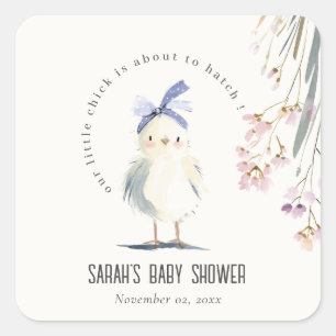 Sticker Carré Douce Fête de Naissance de Ferme Mignonne Aquarell