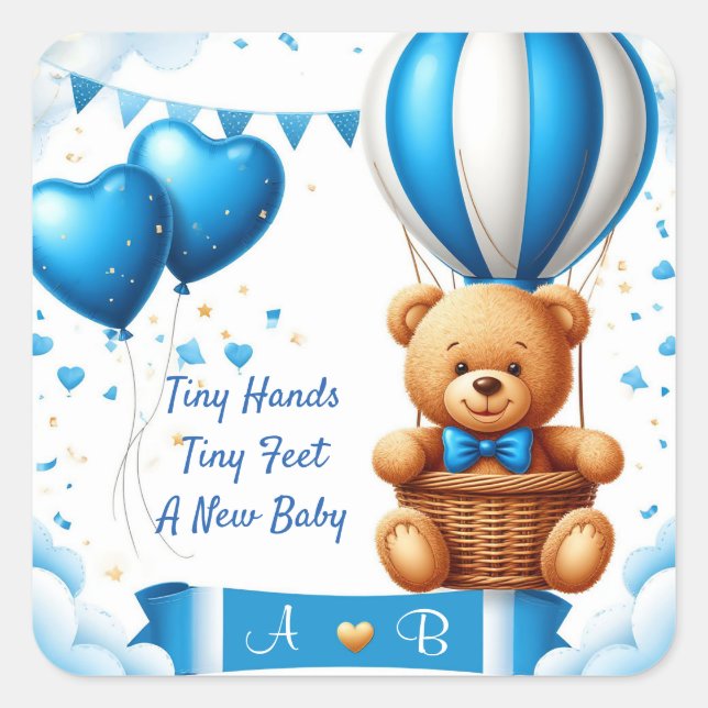 Sticker Carré Douce Fête de Naissance Ourson 🧸 (Devant)