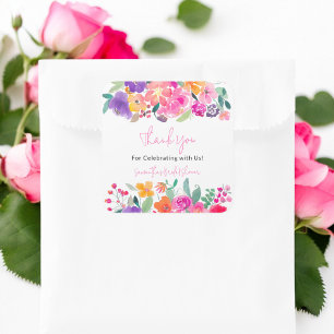 Sticker Carré Douce fête prénuptiale aquarelle florale rose vif
