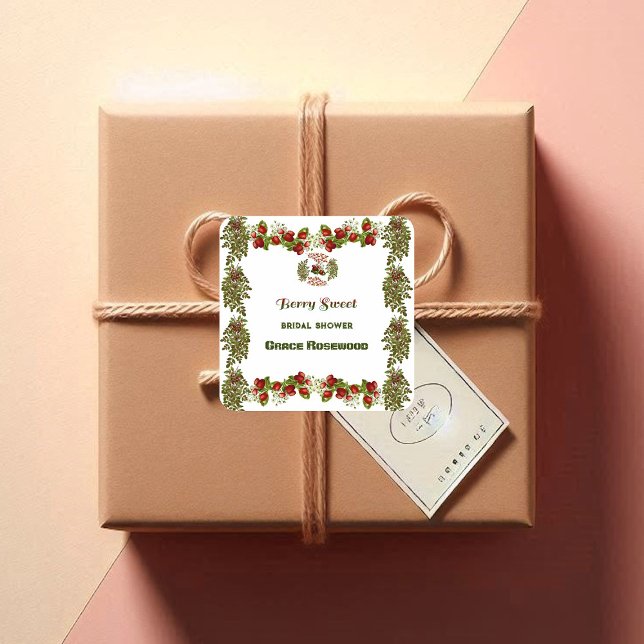 Sticker Carré Douce Foliage D'automne Baie Sucrée Fête de Mariag (Cute Fall Foliage Autumn Berry Sweet Bridal Shower Square Sticker)