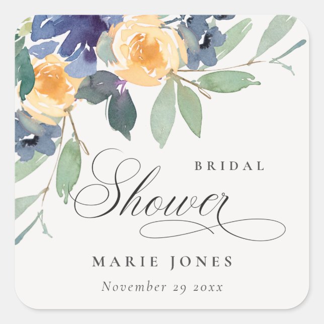 Sticker Carré Douce Mariage Champêtre Jaune Bleu Floral  (Devant)