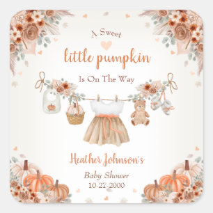 Sticker Carré Douce petite citrouille Baby Shower d'automne