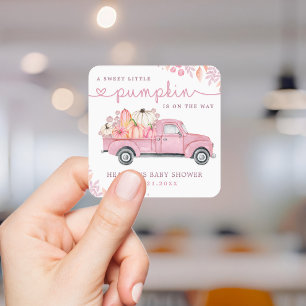 Sticker Carré Douce petite citrouille rose automne Baby Shower