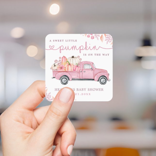 Sticker Carré Douce petite citrouille rose automne Baby Shower (Créateur téléchargé)
